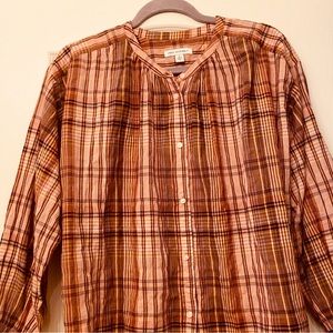Plaid Button Down Peasant Blouse
